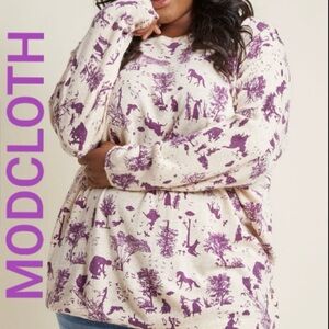 MODCLOTH Woodland Toile print Cream Purple Batwing Sweater Size 3X/4X